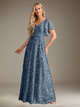 A-Line V-Neck Floor-Length Pleated Chiffon Mother of the Bride Dress